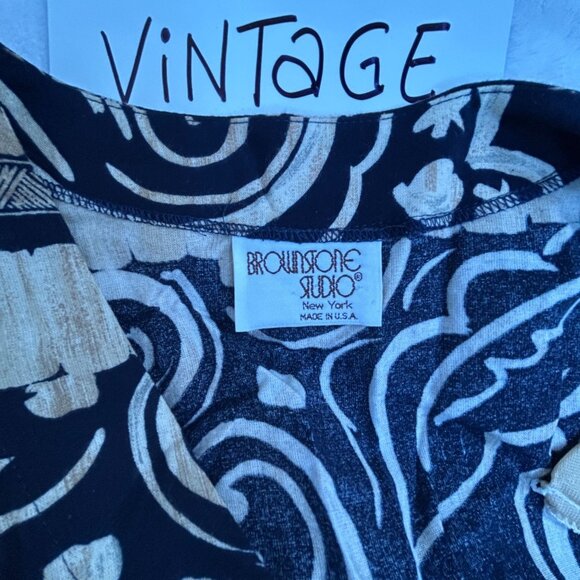 Vintage Brownstone Studio Womens Button-Front Tunic Top Black Abstract Print - Picture 3 of 7